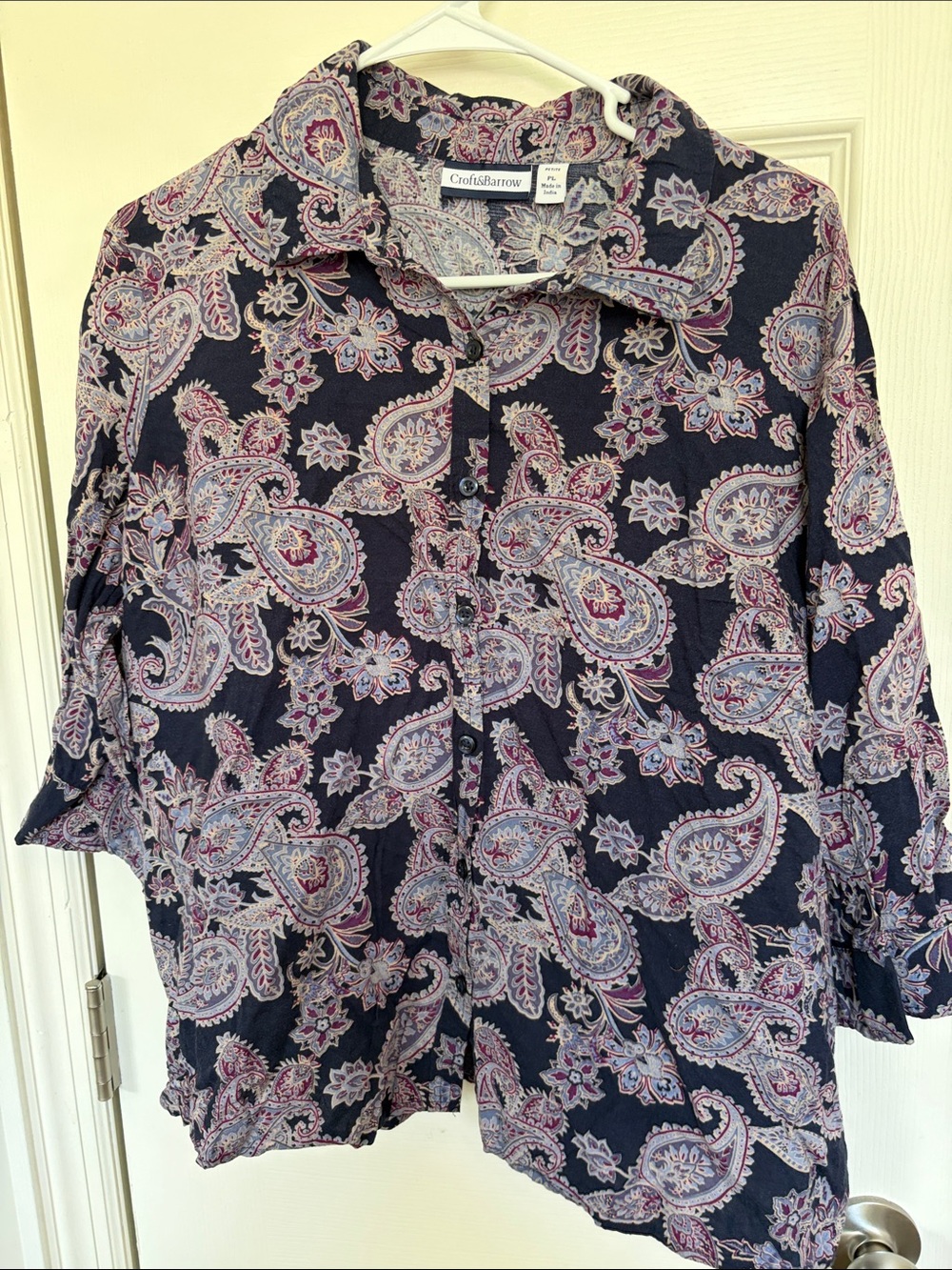 croft & barrow Navy Paisley Button-Front Blouse